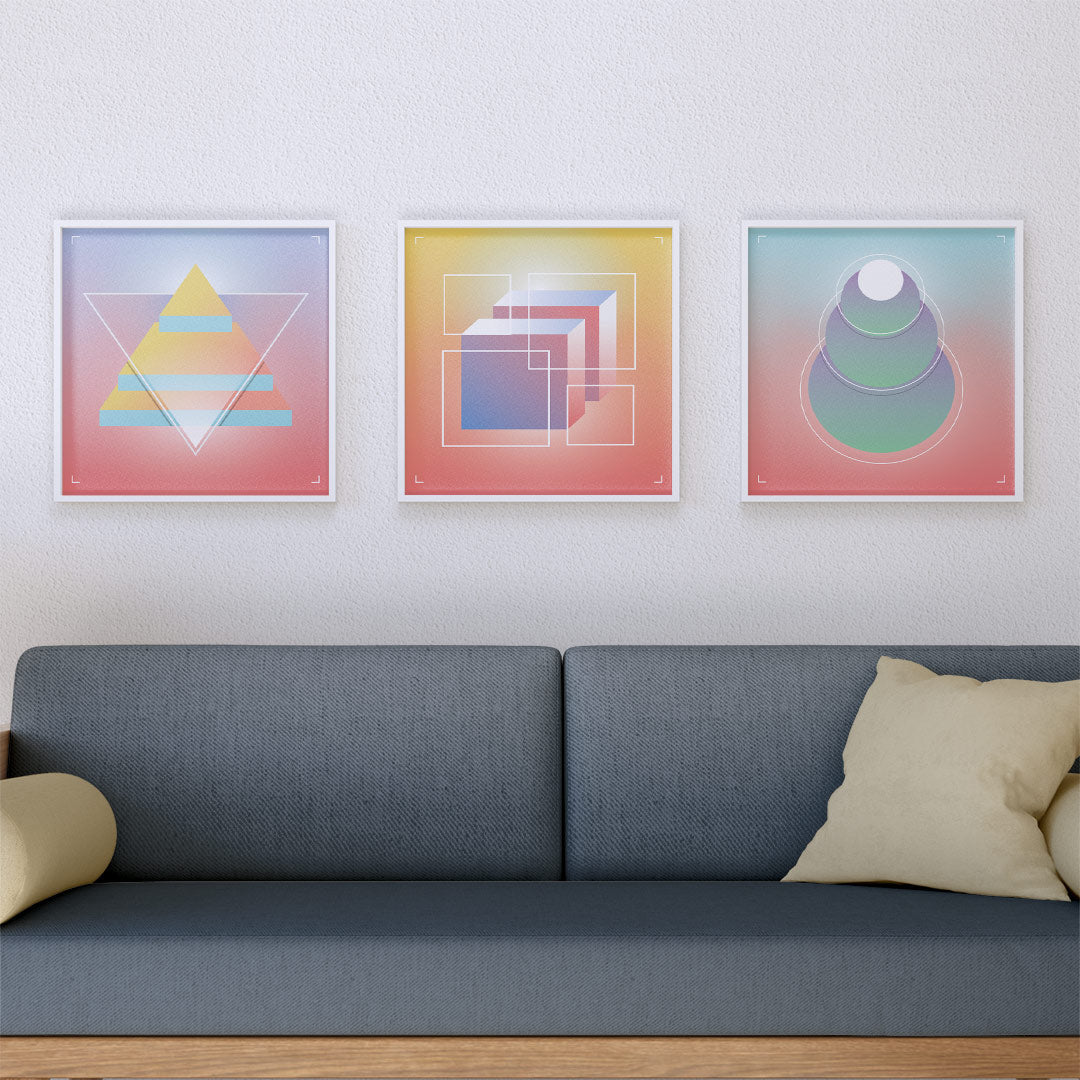 Pastel Geometry Harmony – Set of 3 Modern Abstract Paintings