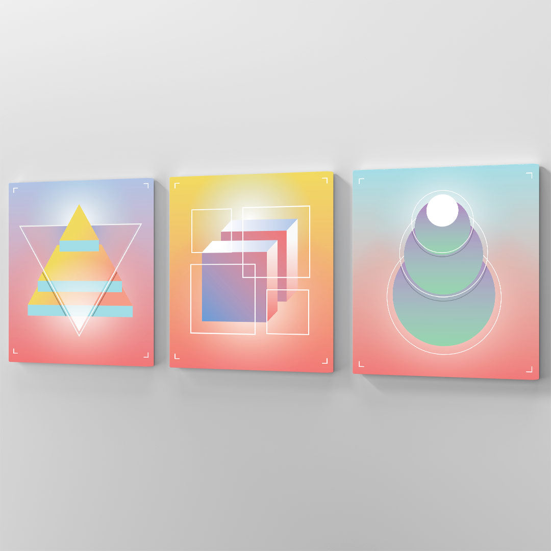 Pastel Geometry Harmony – Set of 3 Modern Abstract Paintings