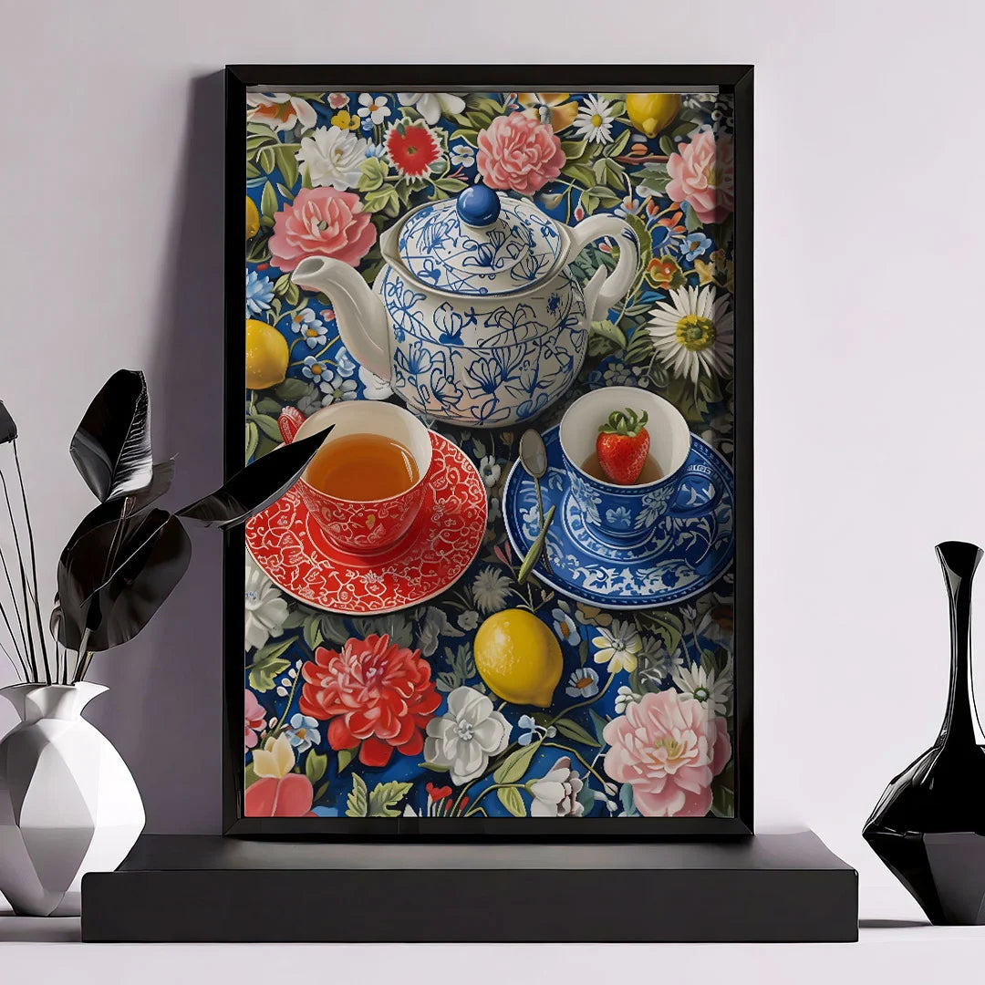 Floral Tea Harmony – Vintage Inspired Still Life Wall Art