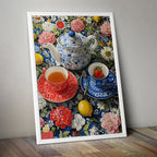 Floral Tea Harmony – Vintage Inspired Still Life Wall Art