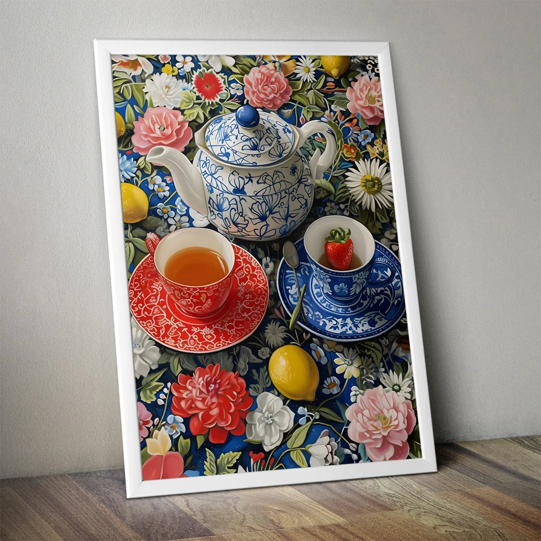 Floral Tea Harmony – Vintage Inspired Still Life Wall Art