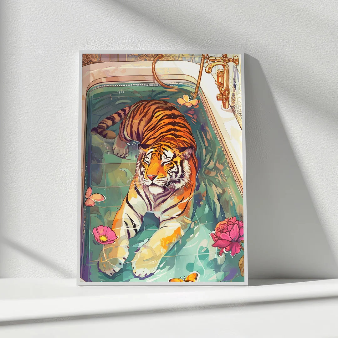 Tiger Bath – Whimsical Art Print