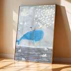 Whale & Birds Dreamscape – Whimsical Kids Wall Art Poster