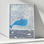 Whale & Birds Dreamscape – Whimsical Kids Wall Art Poster