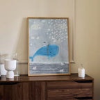 Whale & Birds Dreamscape – Whimsical Kids Wall Art Poster